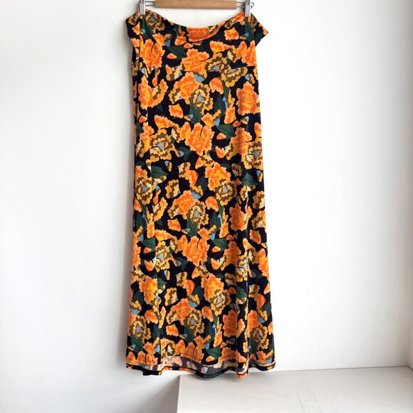 Lularoe Floral Black Orange Maxi Skirt 3XL - Picture 1 of 7